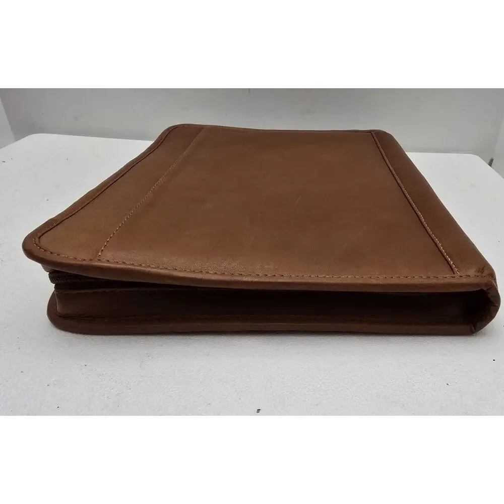 Claire Chase Zippered Leather Document Holder Notebook Folio Tan 12.75